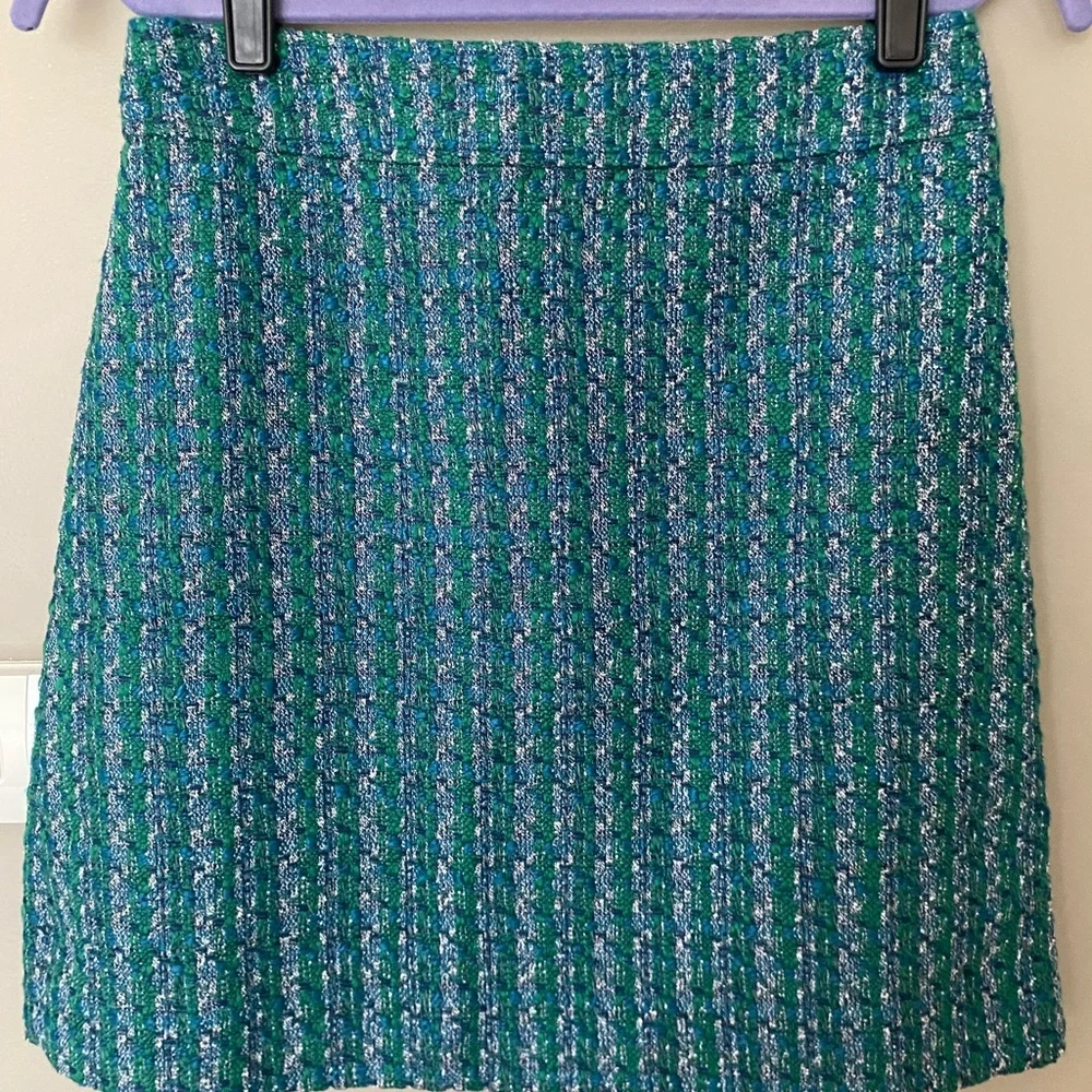 NWT J. CREW Green and Blue Tweed A-line Skirt Size 4